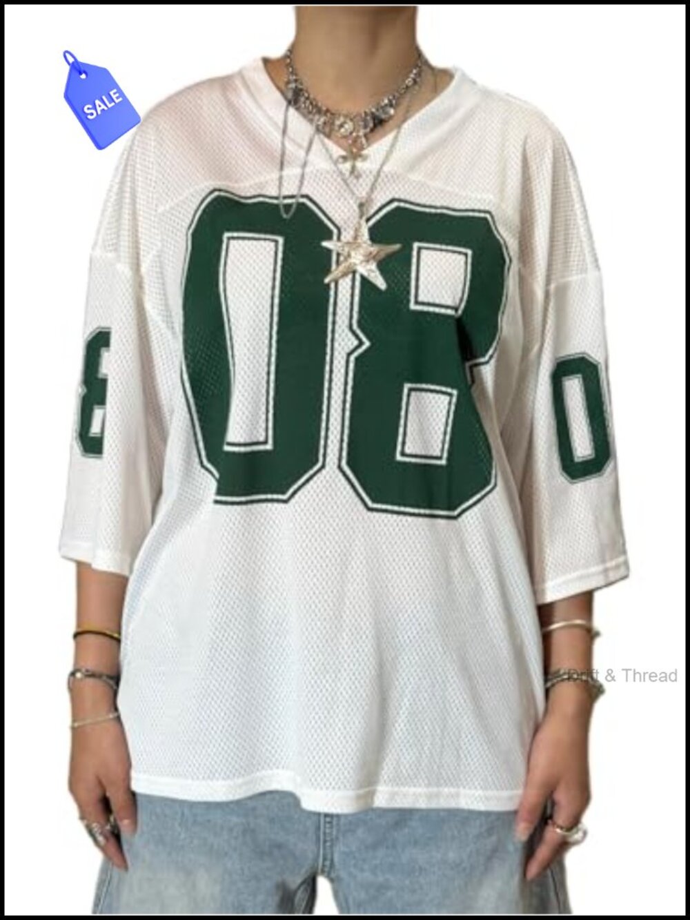 Oversized Y2k Graphic V Neck Short Sleeve Jersey Tee